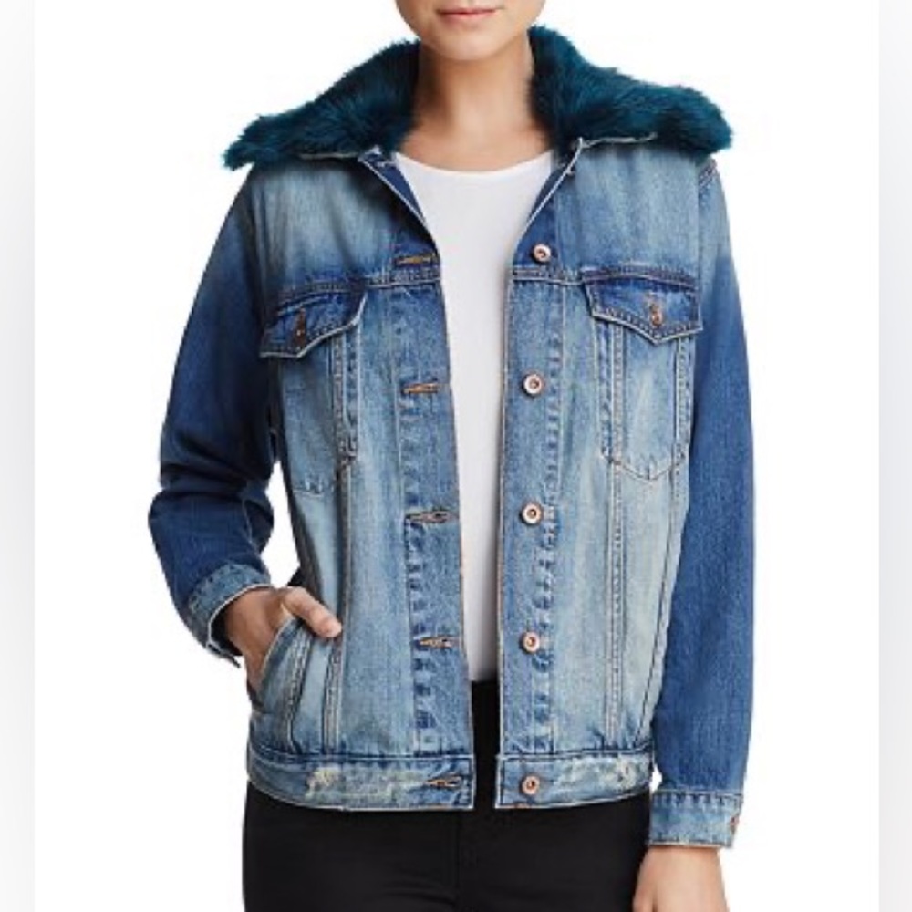 Band of gypsies Bailey denim jacket with faux fur NWT